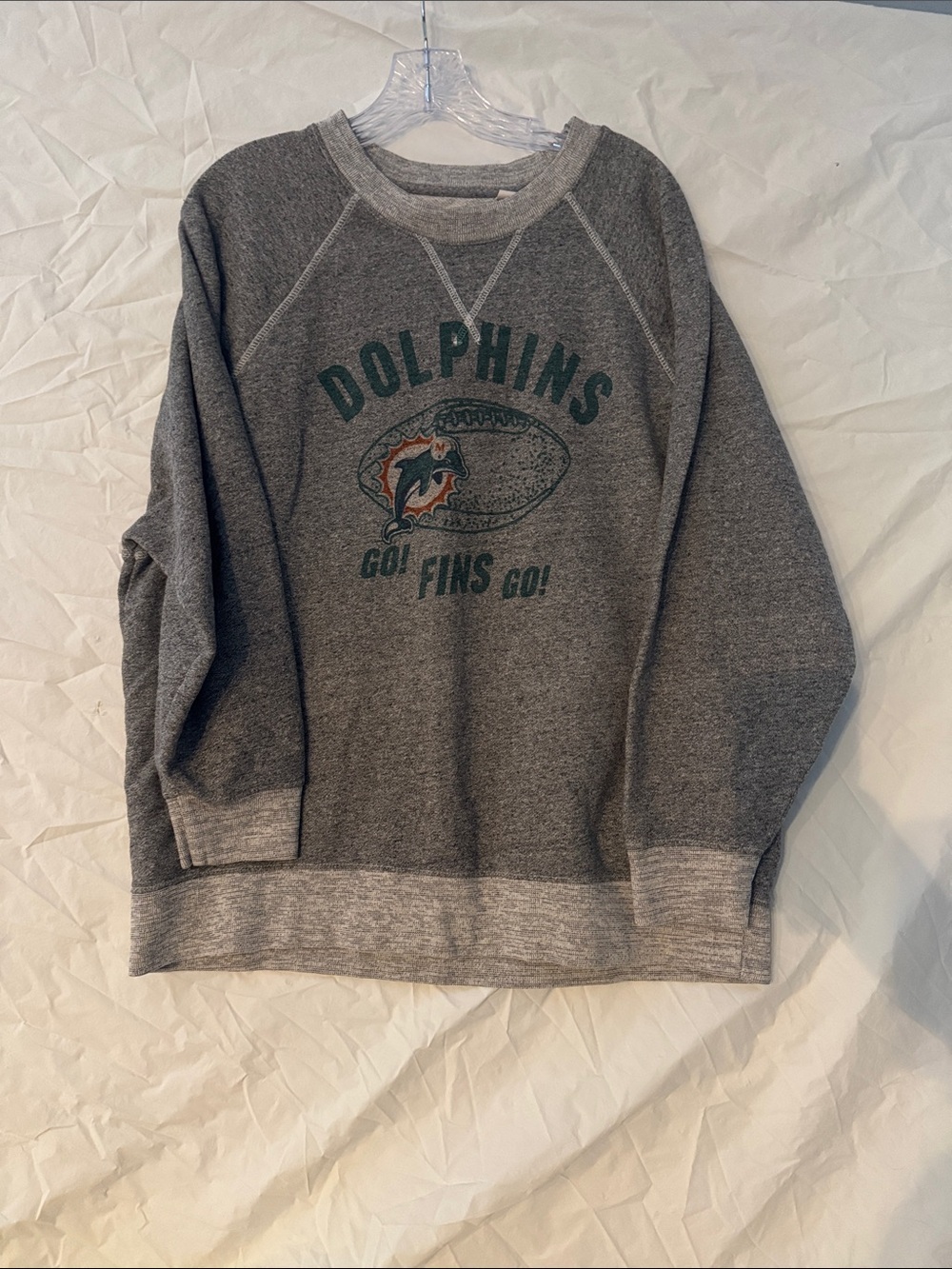 Vintage Tailgate Gray Dolphins NFL Crewneck Sweatshirt with Green & Orange Logo